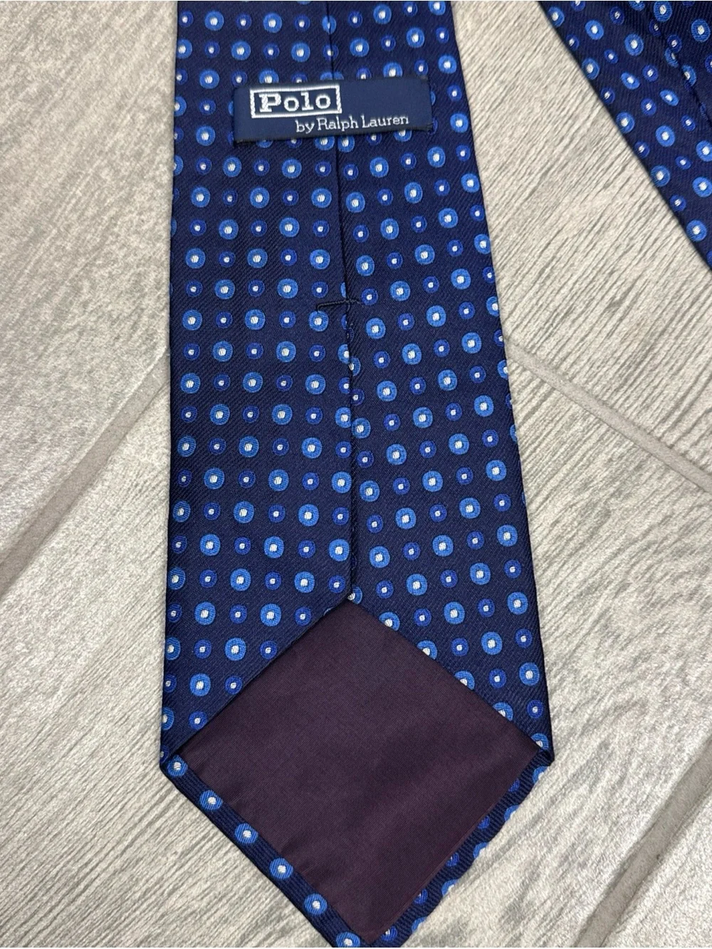 Polo Ralph Lauren Mens Silk Tie Navy Blue White Dotted Made‎ in USA Classic